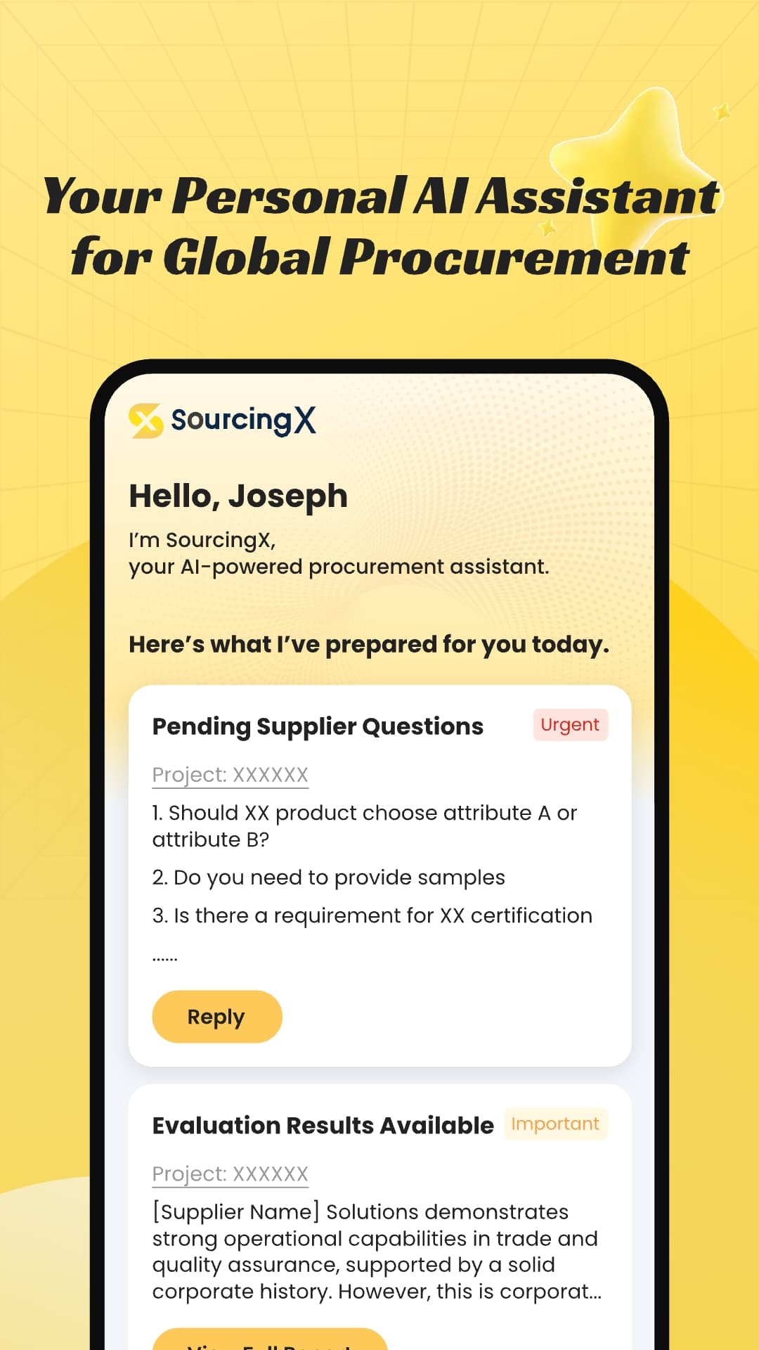 SourcingX App Interface