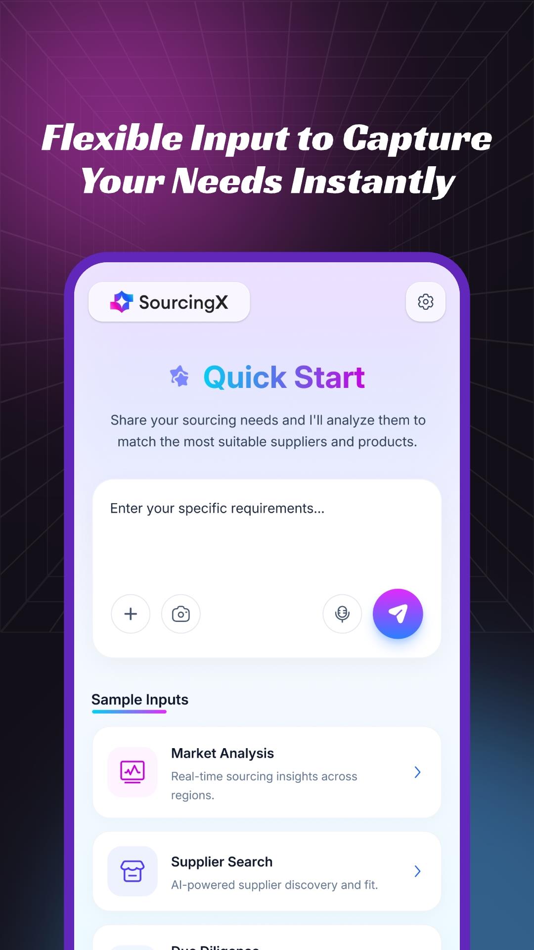 SourcingX App Interface